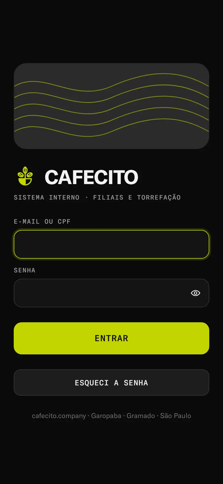 Tela do projeto Cafecito no celular