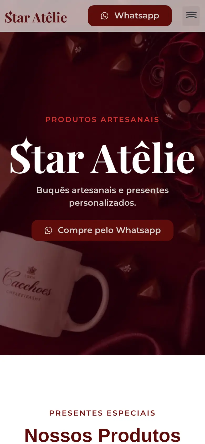 Tela do projeto Star Ateliê no celular