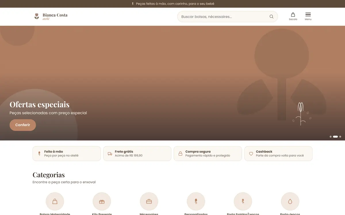 Site Bianca Costa Ateliê na versão para computador