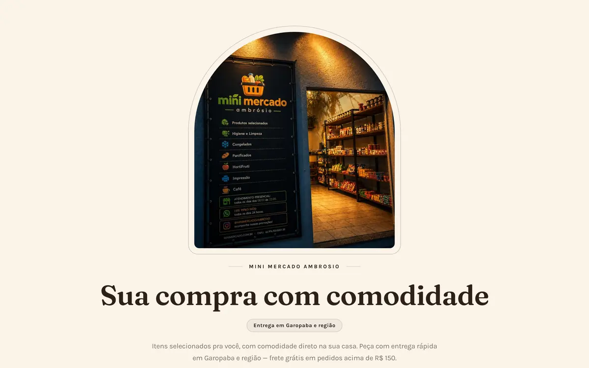 Site Minimercado Ambrósio na versão para computador