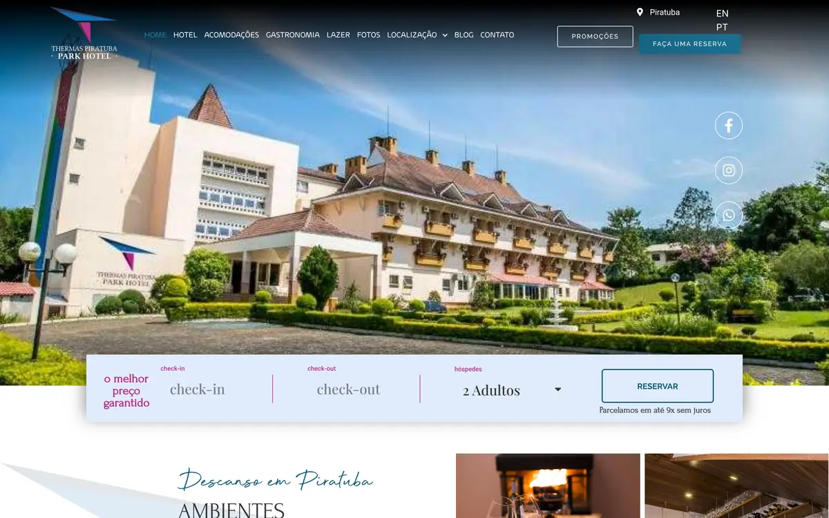 Site Thermas Piratuba Park Hotel na versão para computador